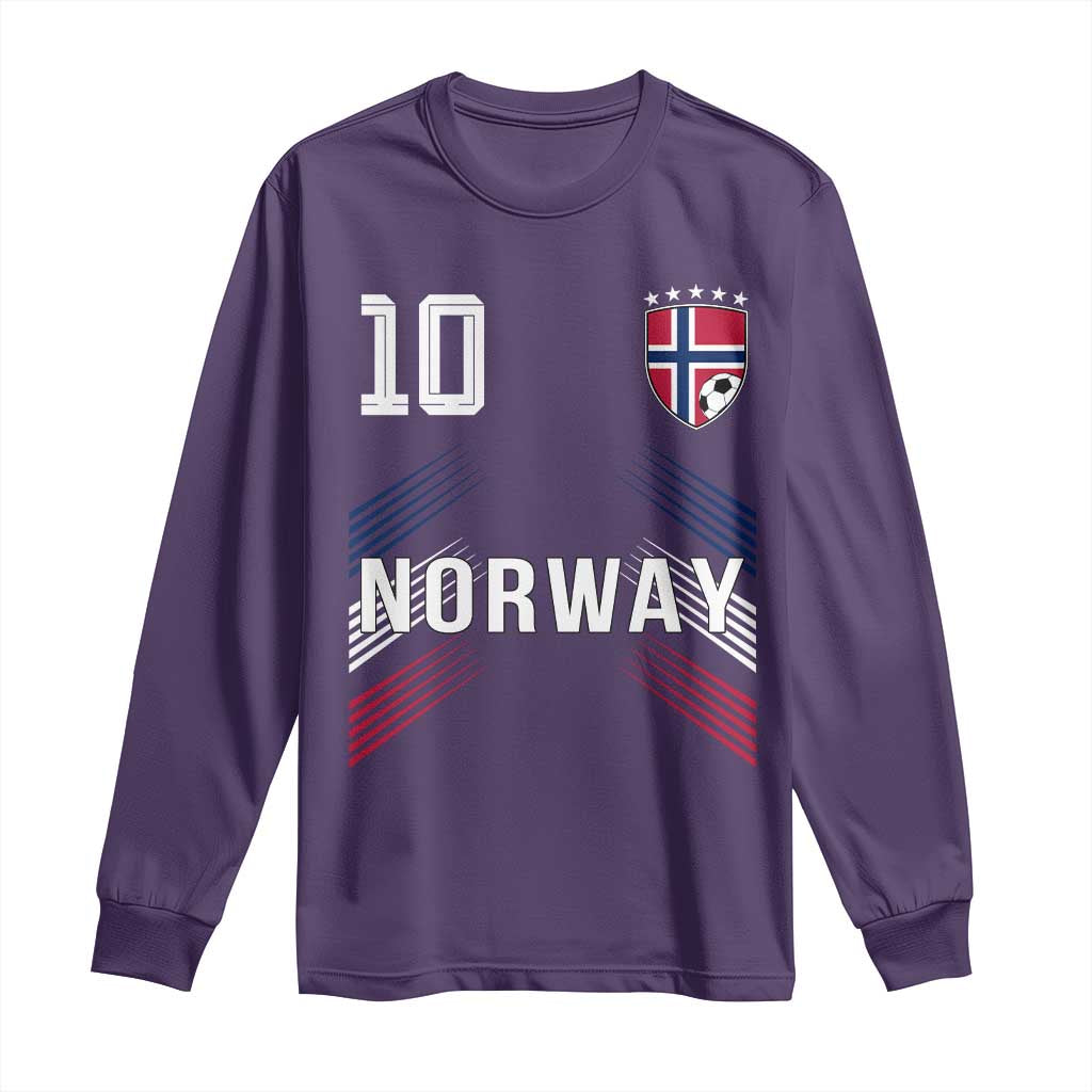 Norway Soccer Sports Graphic Number 10 Jersey Style Long Sleeve Shirt Proud Norwegian Football Fans Game Day Pride TS02 Purple Print Your Wear
