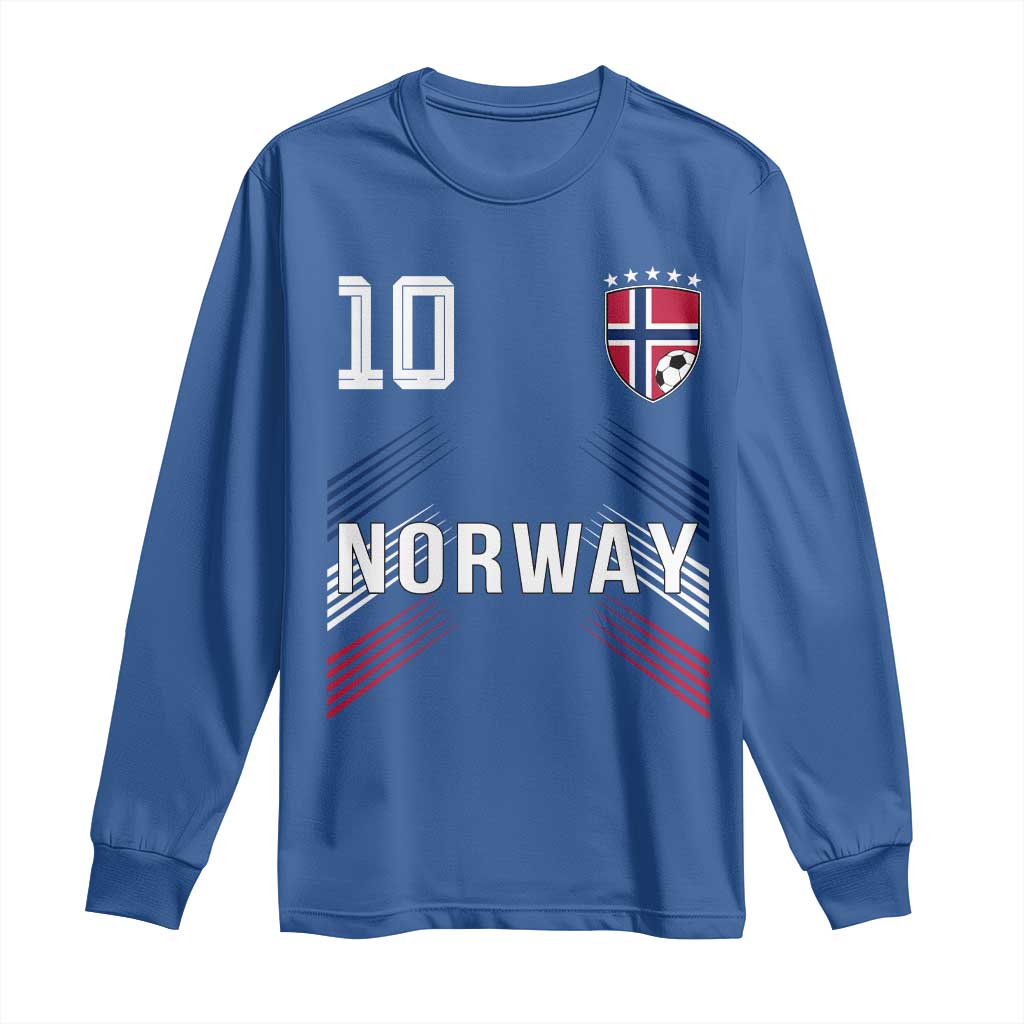 Norway Soccer Sports Graphic Number 10 Jersey Style Long Sleeve Shirt Proud Norwegian Football Fans Game Day Pride TS02 Royal Blue Print Your Wear