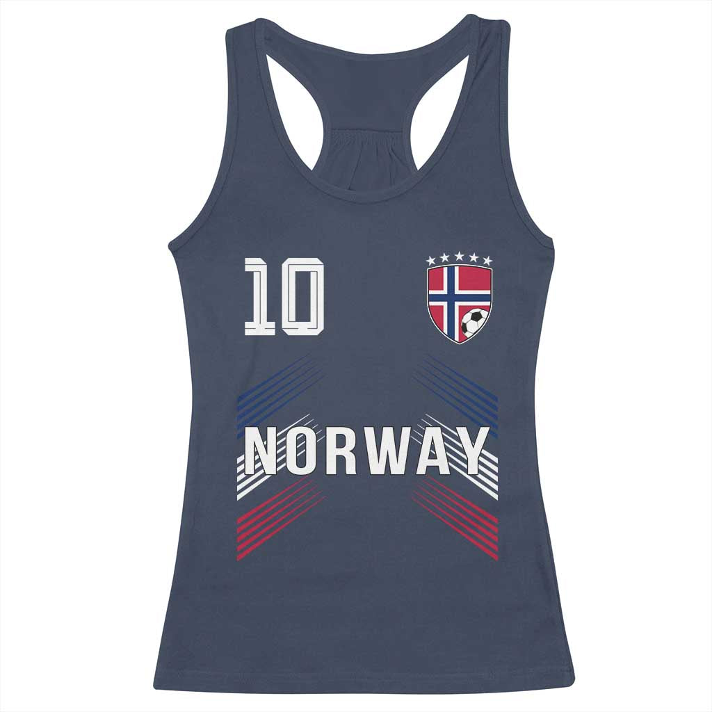 Norway Soccer Sports Graphic Number 10 Jersey Style Racerback Tank Top Proud Norwegian Football Fans Game Day Pride TS02 Navy Print Your Wear