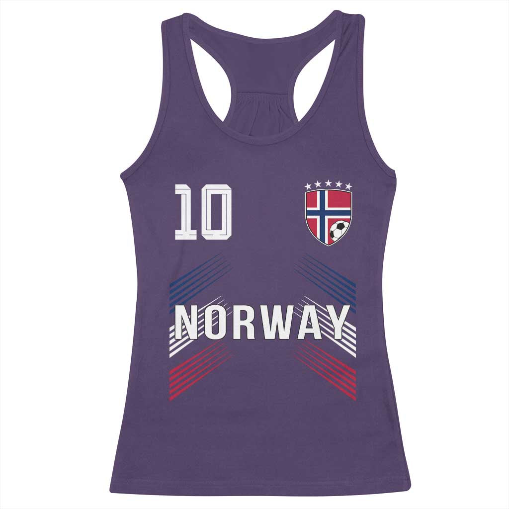 Norway Soccer Sports Graphic Number 10 Jersey Style Racerback Tank Top Proud Norwegian Football Fans Game Day Pride TS02 Purple Print Your Wear