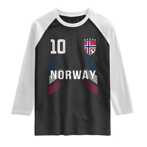 Norway Soccer Sports Graphic Number 10 Jersey Style Raglan Shirt Proud Norwegian Football Fans Game Day Pride TS02 Black White Print Your Wear
