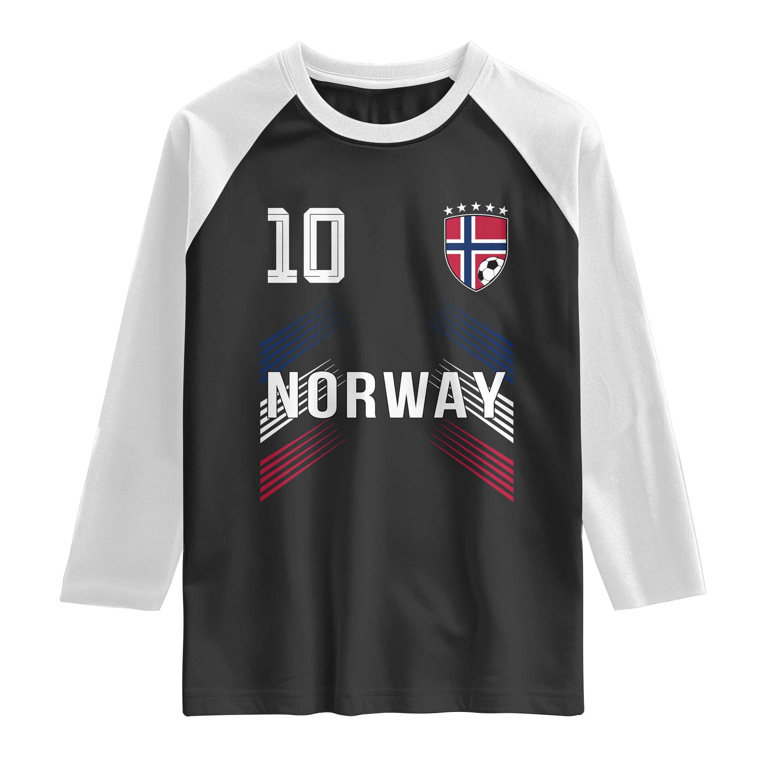 Norway Soccer Sports Graphic Number 10 Jersey Style Raglan Shirt Proud Norwegian Football Fans Game Day Pride TS02 Black White Print Your Wear