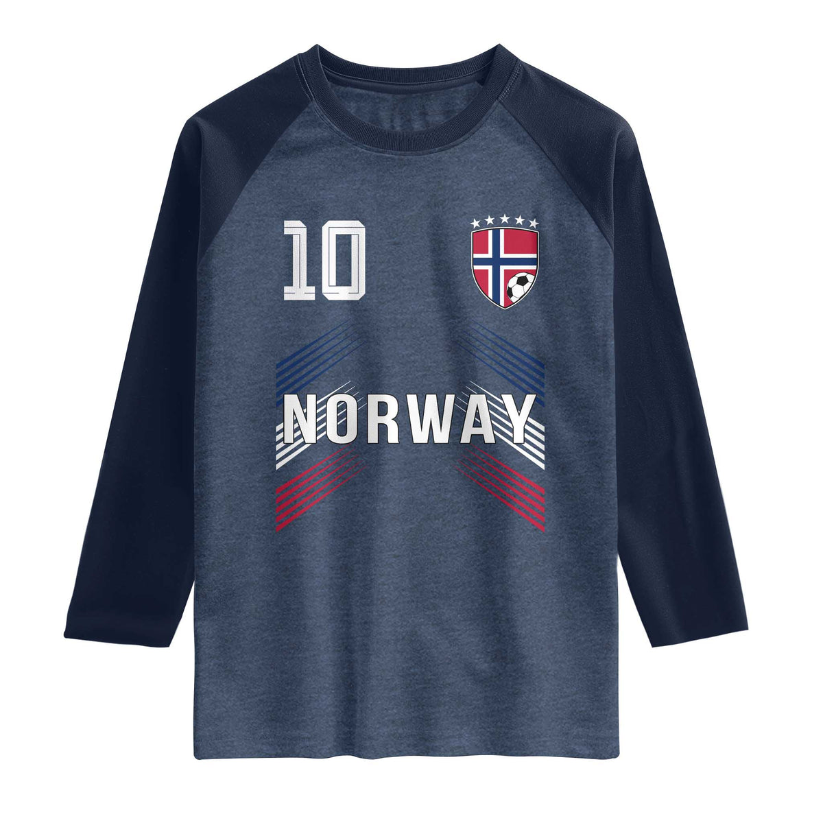 Norway Soccer Sports Graphic Number 10 Jersey Style Raglan Shirt Proud Norwegian Football Fans Game Day Pride TS02 Heather Denim Navy Print Your Wear