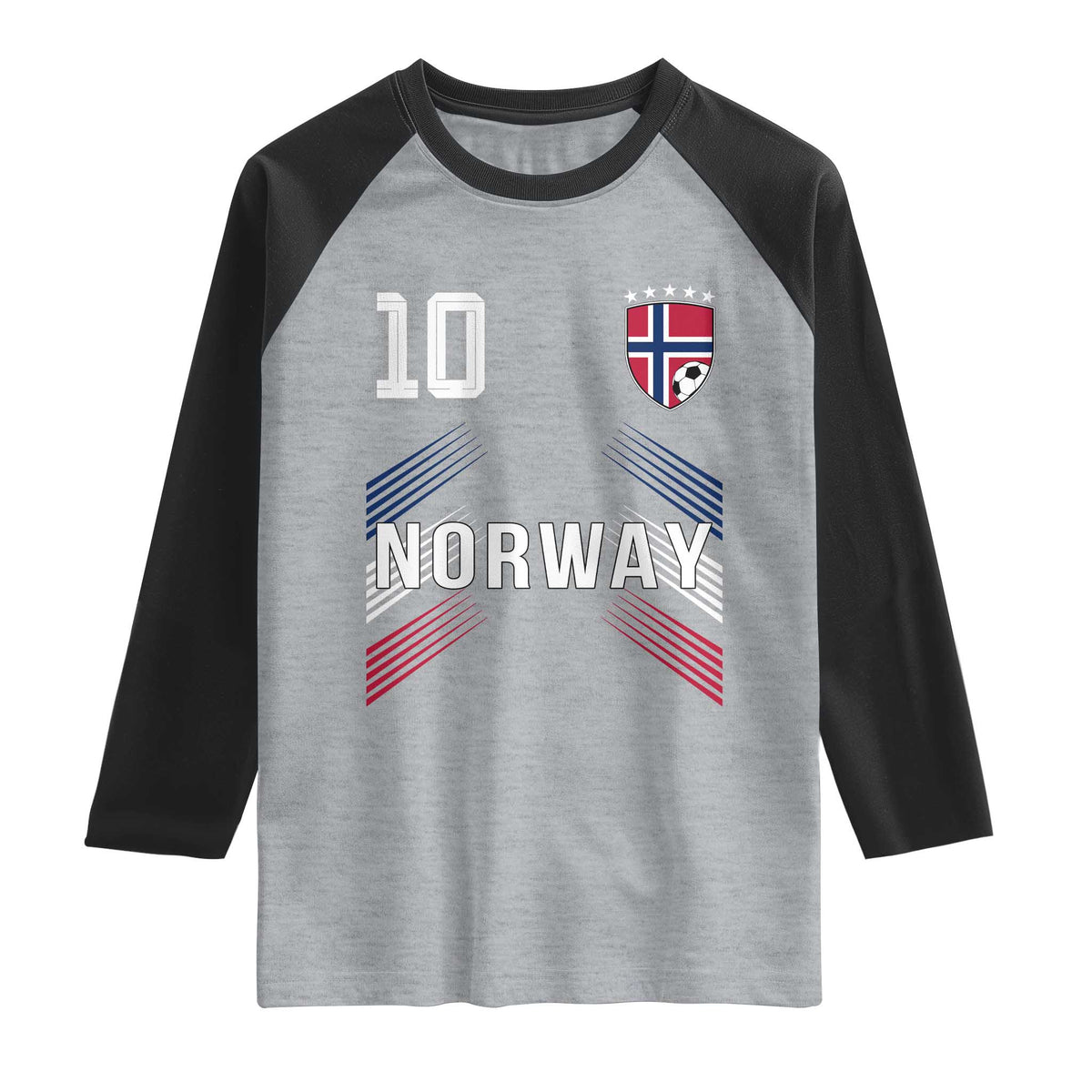 Norway Soccer Sports Graphic Number 10 Jersey Style Raglan Shirt Proud Norwegian Football Fans Game Day Pride TS02 Heather Gray Black Print Your Wear