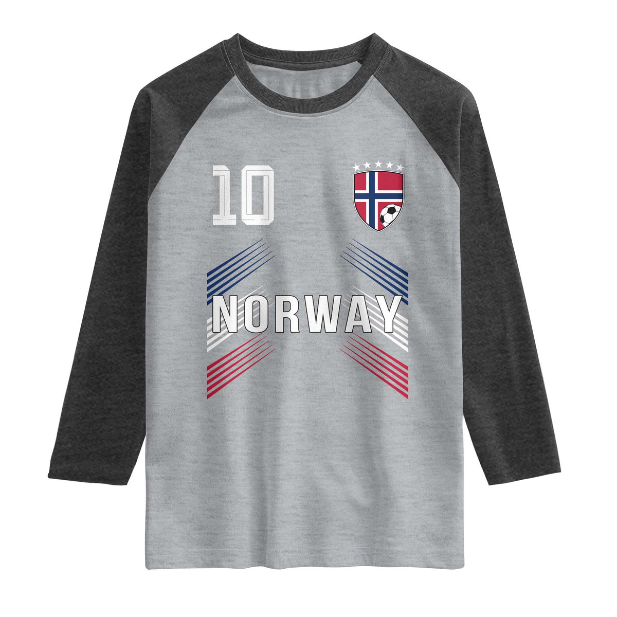 Norway Soccer Sports Graphic Number 10 Jersey Style Raglan Shirt Proud Norwegian Football Fans Game Day Pride TS02 Heather Gray Heather Charcoal Print Your Wear