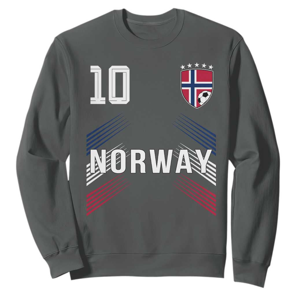 Norway Soccer Sports Graphic Number 10 Jersey Style Sweatshirt Proud Norwegian Football Fans Game Day Pride TS02 Dark Heather Print Your Wear
