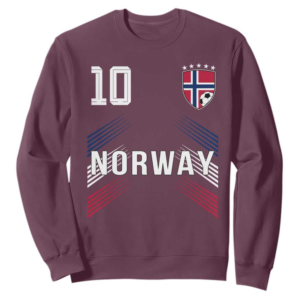 Norway Soccer Sports Graphic Number 10 Jersey Style Sweatshirt Proud Norwegian Football Fans Game Day Pride TS02 Maroon Print Your Wear