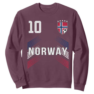 Norway Soccer Sports Graphic Number 10 Jersey Style Sweatshirt Proud Norwegian Football Fans Game Day Pride TS02 Maroon Print Your Wear
