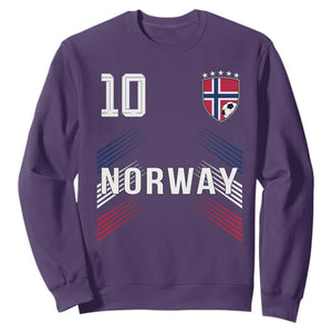 Norway Soccer Sports Graphic Number 10 Jersey Style Sweatshirt Proud Norwegian Football Fans Game Day Pride TS02 Purple Print Your Wear