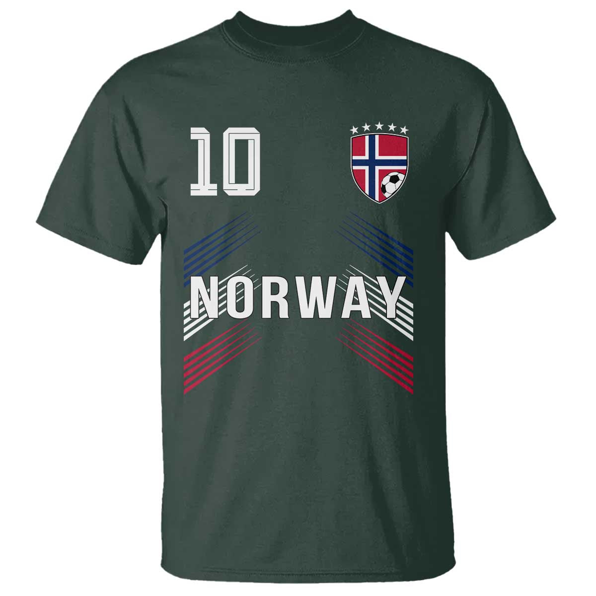 Norway Soccer Sports Graphic Number 10 Jersey Style T Shirt Proud Norwegian Football Fans Game Day Pride TS02 Dark Forest Green Print Your Wear