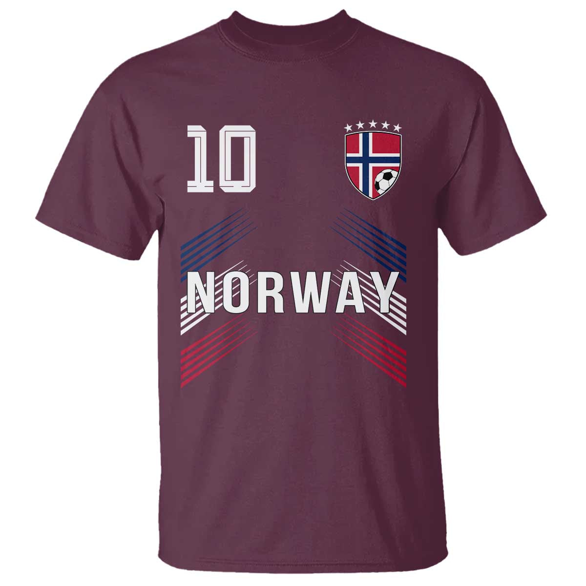 Norway Soccer Sports Graphic Number 10 Jersey Style T Shirt Proud Norwegian Football Fans Game Day Pride TS02 Maroon Print Your Wear