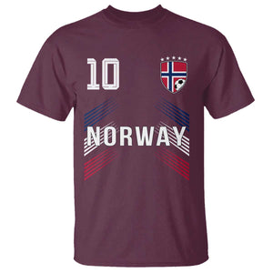 Norway Soccer Sports Graphic Number 10 Jersey Style T Shirt Proud Norwegian Football Fans Game Day Pride TS02 Maroon Print Your Wear