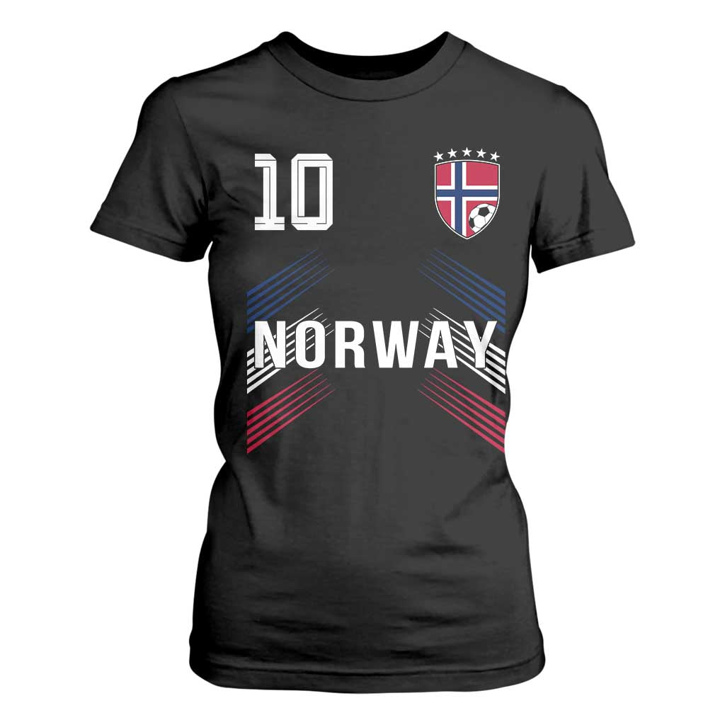 Norway Soccer Sports Graphic Number 10 Jersey Style T Shirt For Women Proud Norwegian Football Fans Game Day Pride TS02 Black Print Your Wear