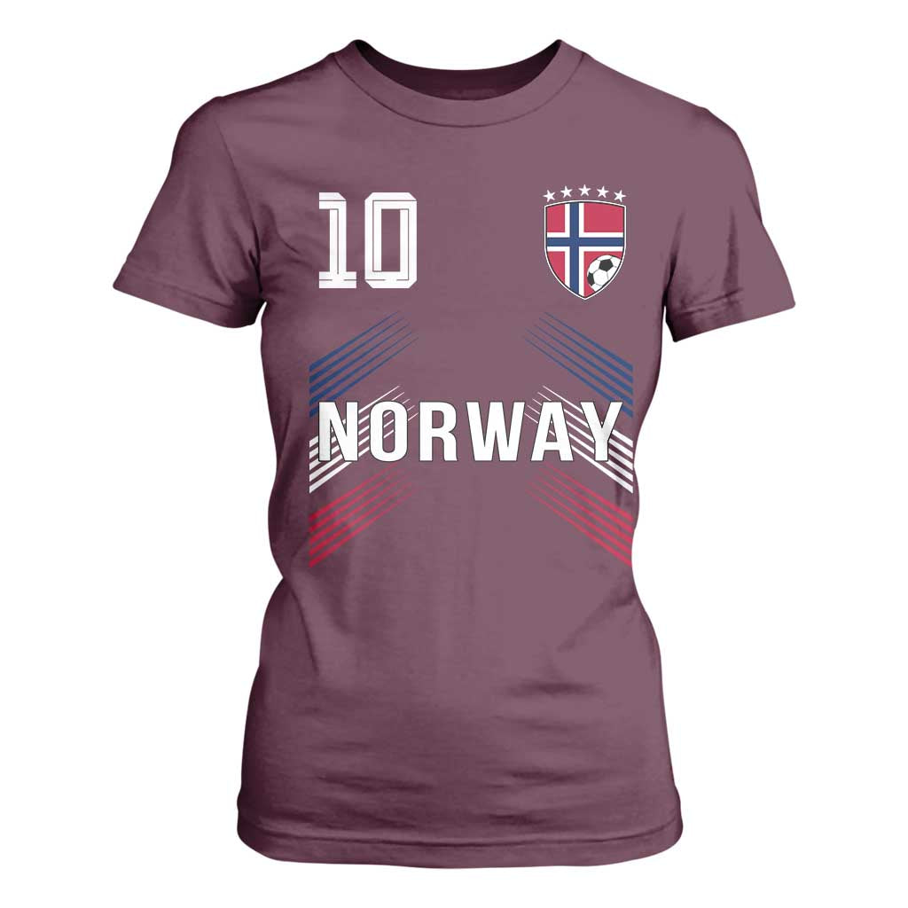 Norway Soccer Sports Graphic Number 10 Jersey Style T Shirt For Women Proud Norwegian Football Fans Game Day Pride TS02 Maroon Print Your Wear