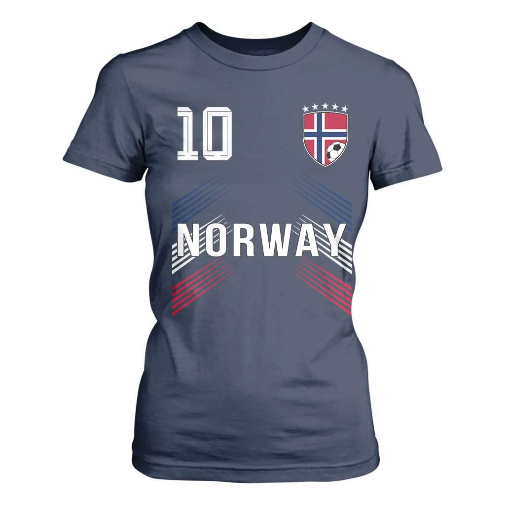 Norway Soccer Sports Graphic Number 10 Jersey Style T Shirt For Women Proud Norwegian Football Fans Game Day Pride TS02 Navy Print Your Wear