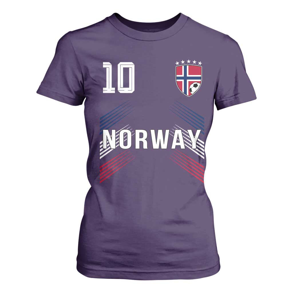Norway Soccer Sports Graphic Number 10 Jersey Style T Shirt For Women Proud Norwegian Football Fans Game Day Pride TS02 Purple Print Your Wear