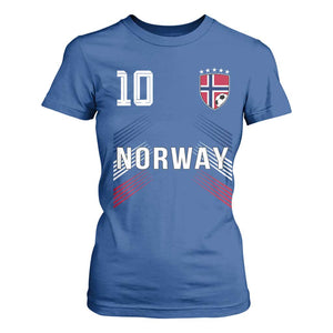Norway Soccer Sports Graphic Number 10 Jersey Style T Shirt For Women Proud Norwegian Football Fans Game Day Pride TS02 Royal Blue Print Your Wear