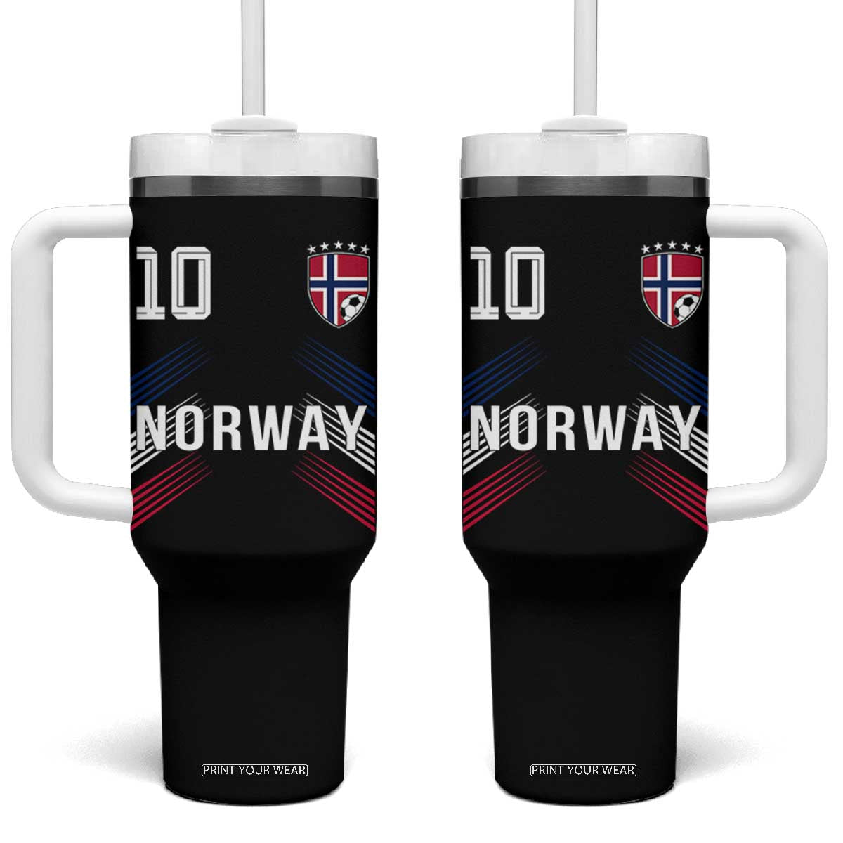 Norway Soccer Sports Graphic Number 10 Jersey Style Tumbler With Handle Proud Norwegian Football Fans Game Day Pride TS02 One Size: 40 oz Black Print Your Wear