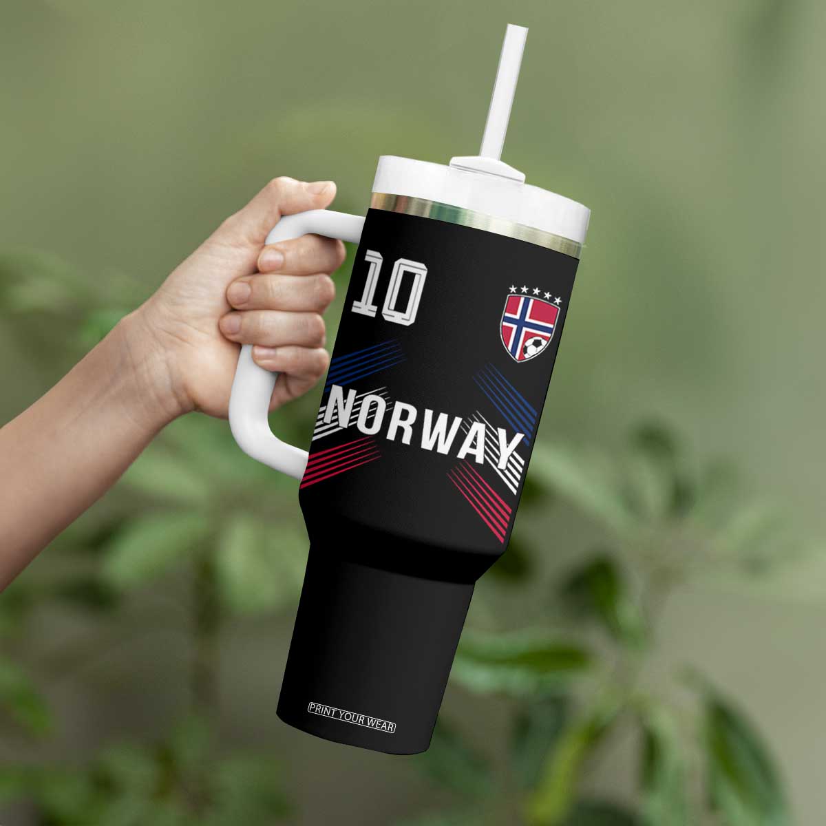 Norway Soccer Sports Graphic Number 10 Jersey Style Tumbler With Handle Proud Norwegian Football Fans Game Day Pride TS02 Print Your Wear