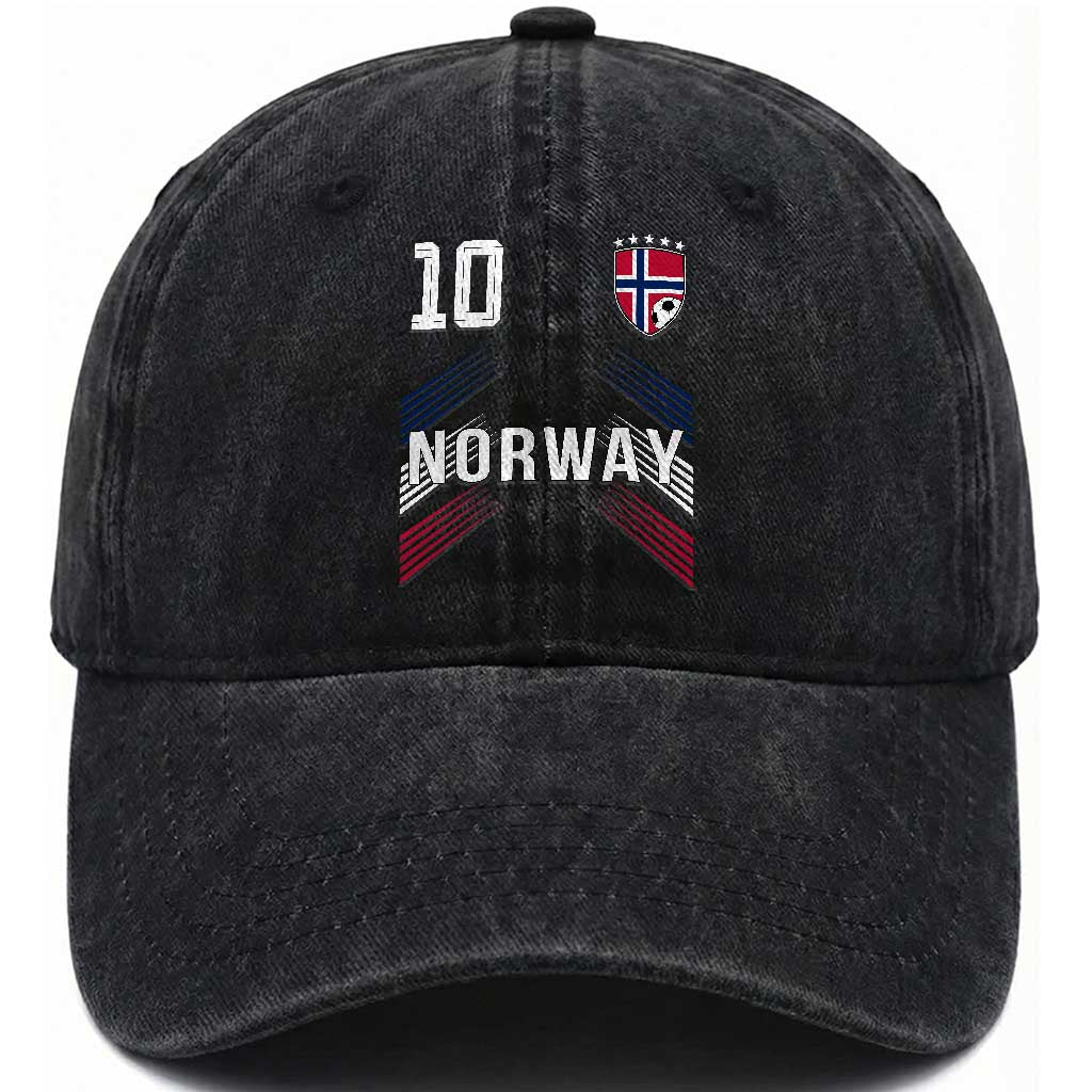 Norway Soccer Sports Graphic Number 10 Jersey Style Washed Cotton Baseball Cap Proud Norwegian Football Fans Game Day Pride TS02 Print Your Wear