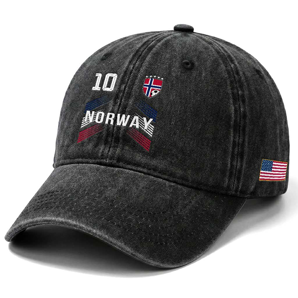 Norway Soccer Sports Graphic Number 10 Jersey Style Washed Cotton Baseball Cap Proud Norwegian Football Fans Game Day Pride TS02 Print Your Wear