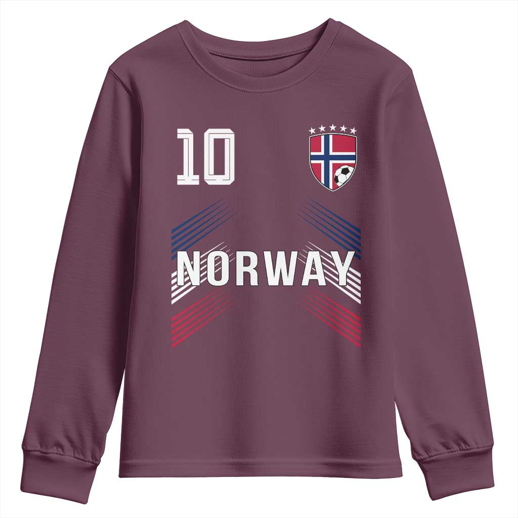 Norway Soccer Sports Graphic Number 10 Jersey Style Youth Sweatshirt Proud Norwegian Football Fans Game Day Pride TS02 Maroon Print Your Wear