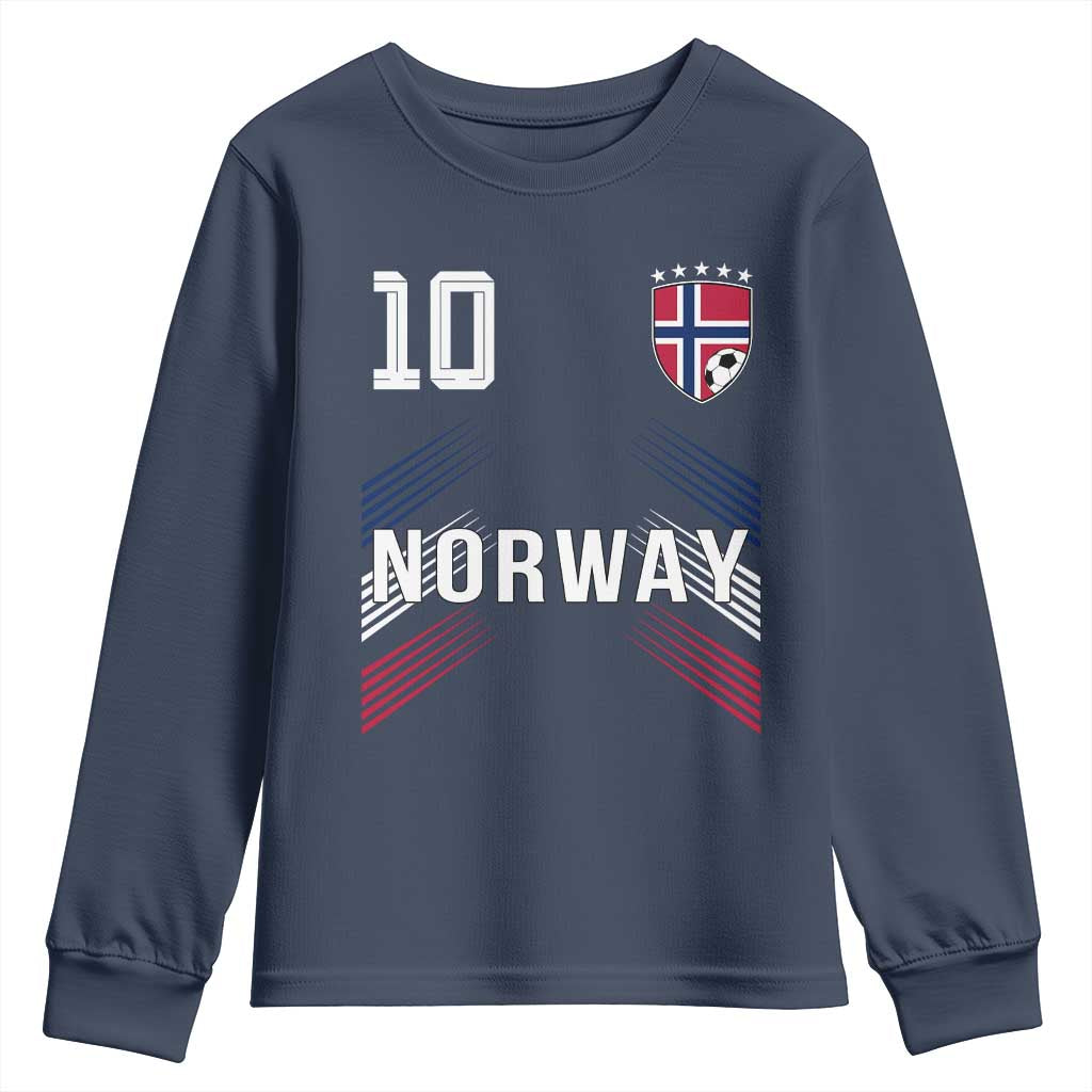 Norway Soccer Sports Graphic Number 10 Jersey Style Youth Sweatshirt Proud Norwegian Football Fans Game Day Pride TS02 Navy Print Your Wear