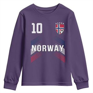 Norway Soccer Sports Graphic Number 10 Jersey Style Youth Sweatshirt Proud Norwegian Football Fans Game Day Pride TS02 Purple Print Your Wear