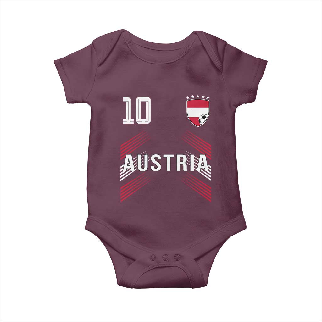 Austria Soccer Sports Graphic Number 10 Jersey Style Baby Onesie Proud Austrian Football Fans Game Day Pride TS02 Maroon Print Your Wear