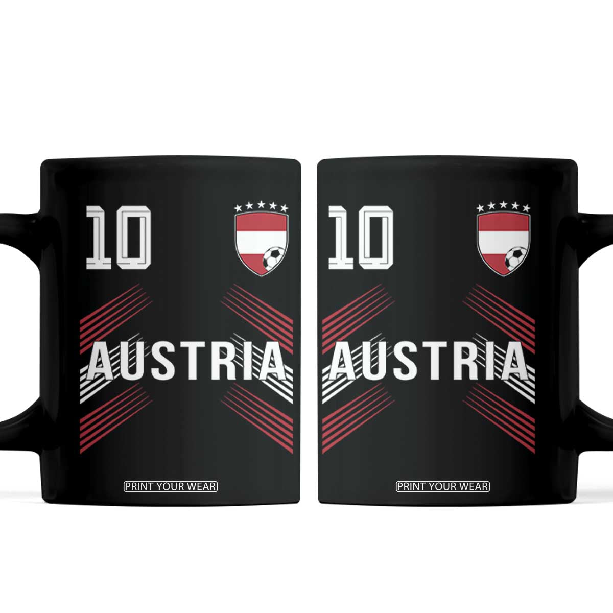 Austria Soccer Sports Graphic Number 10 Jersey Style Coffee Mug Proud Austrian Football Fans Game Day Pride TS02 Black Print Your Wear