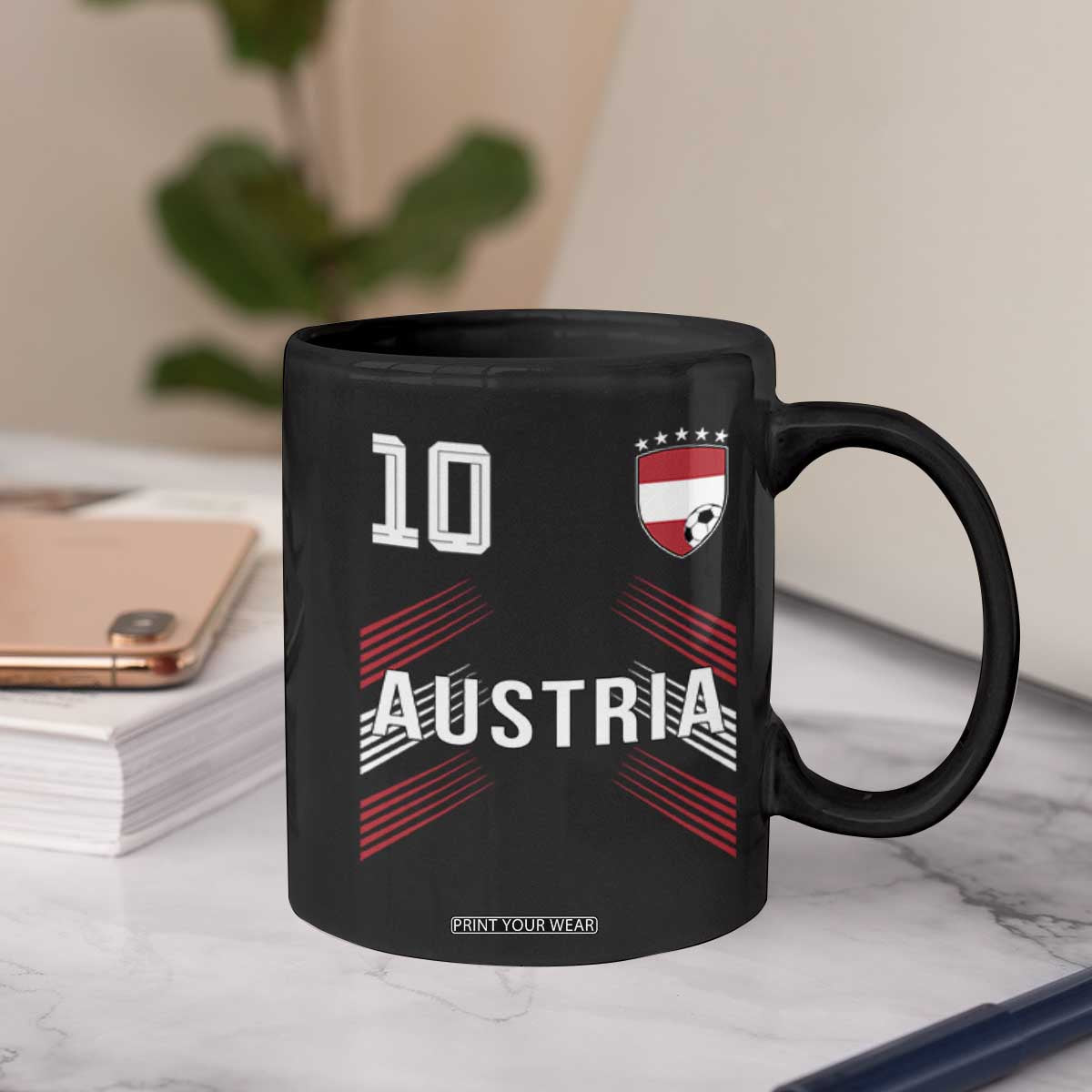 Austria Soccer Sports Graphic Number 10 Jersey Style Coffee Mug Proud Austrian Football Fans Game Day Pride TS02 Print Your Wear
