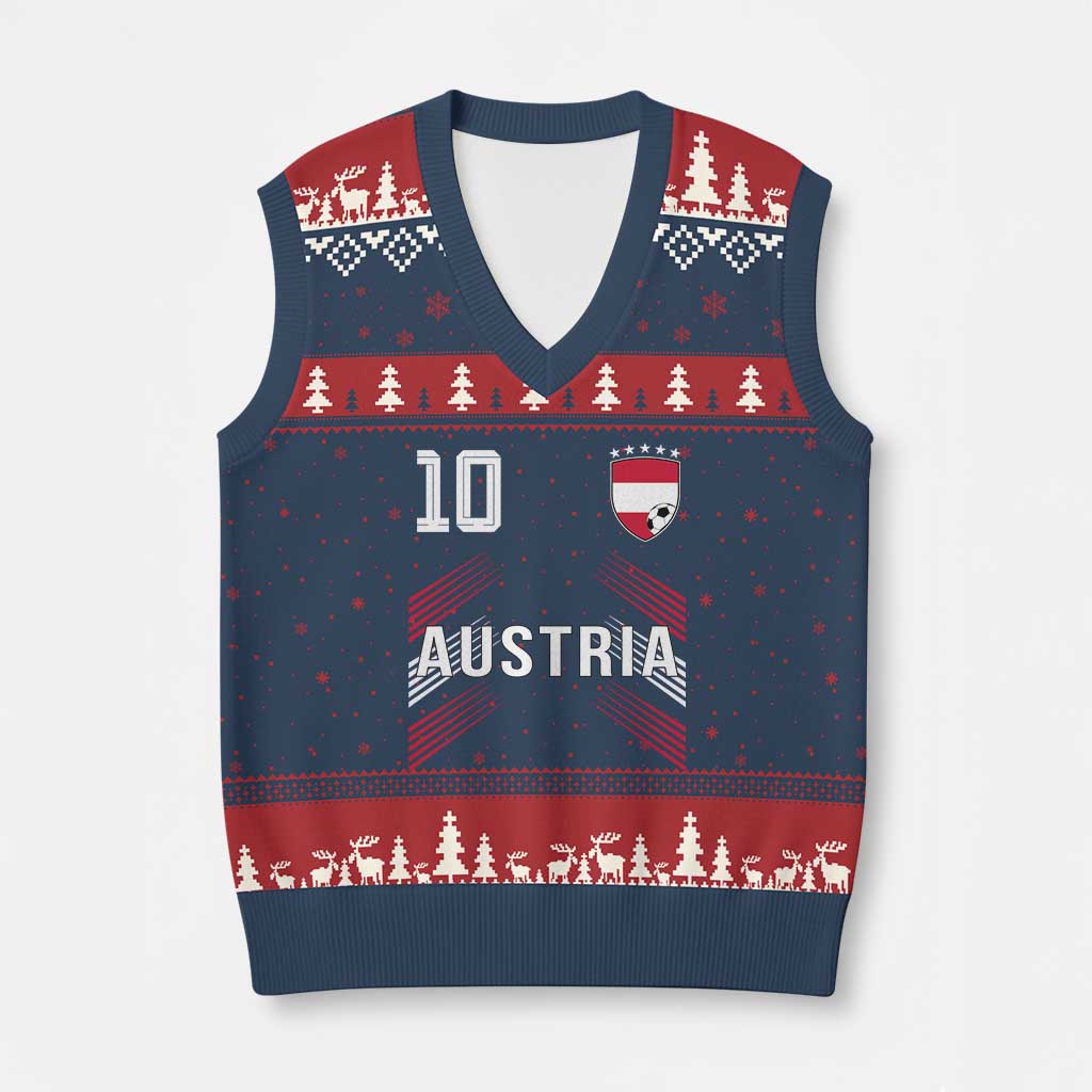 Austria Soccer Sports Graphic Number 10 Jersey Style V-Neck Knit Sweater Vest Proud Austrian Football Fans Game Day Pride TS02 Navy Red Print Your Wear
