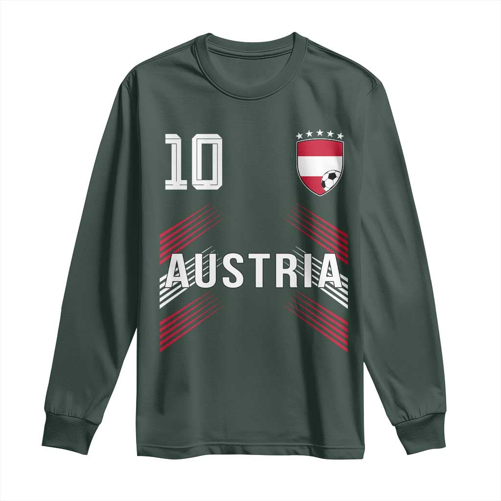 Austria Soccer Sports Graphic Number 10 Jersey Style Long Sleeve Shirt Proud Austrian Football Fans Game Day Pride TS02 Dark Forest Green Print Your Wear