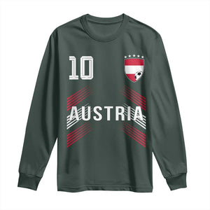 Austria Soccer Sports Graphic Number 10 Jersey Style Long Sleeve Shirt Proud Austrian Football Fans Game Day Pride TS02 Dark Forest Green Print Your Wear