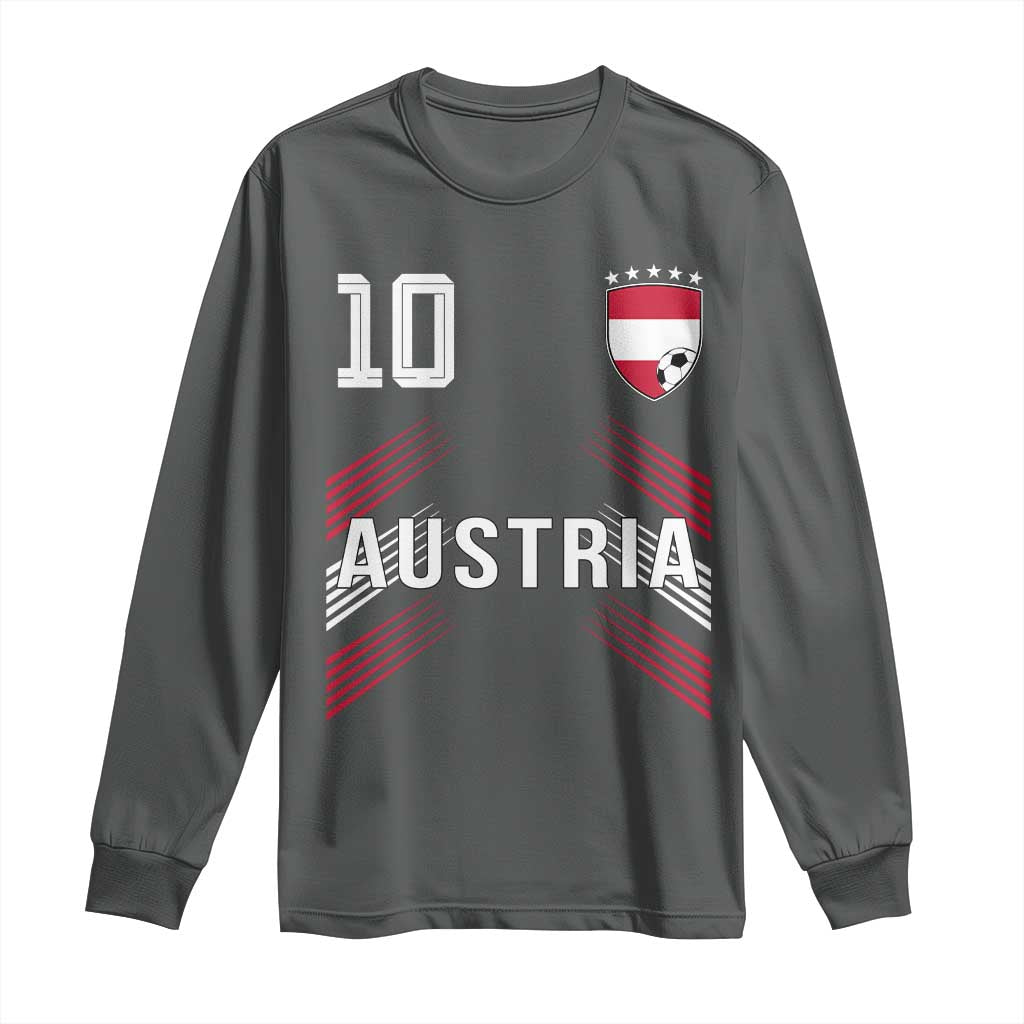 Austria Soccer Sports Graphic Number 10 Jersey Style Long Sleeve Shirt Proud Austrian Football Fans Game Day Pride TS02 Dark Heather Print Your Wear