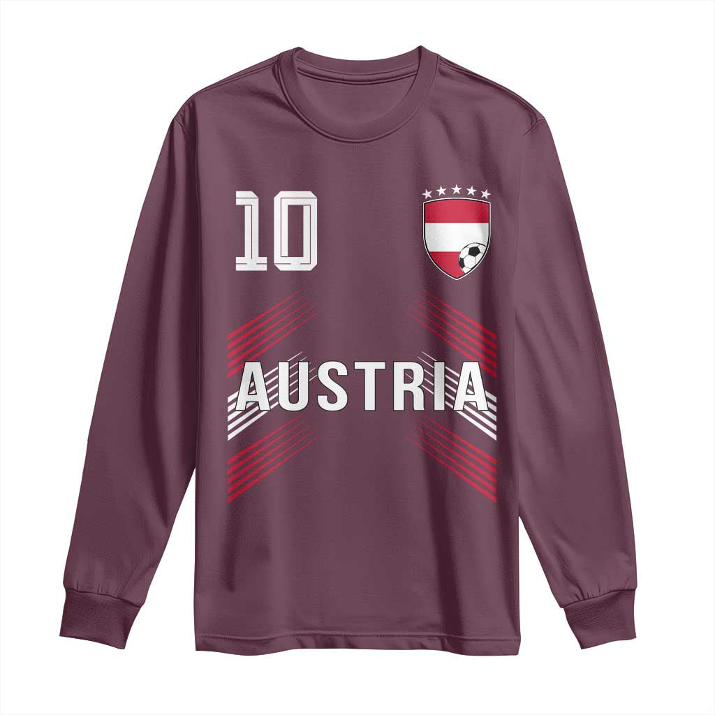 Austria Soccer Sports Graphic Number 10 Jersey Style Long Sleeve Shirt Proud Austrian Football Fans Game Day Pride TS02 Maroon Print Your Wear