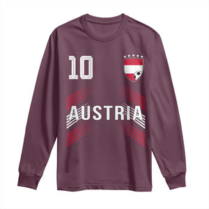 Austria Soccer Sports Graphic Number 10 Jersey Style Long Sleeve Shirt Proud Austrian Football Fans Game Day Pride TS02 Maroon Print Your Wear