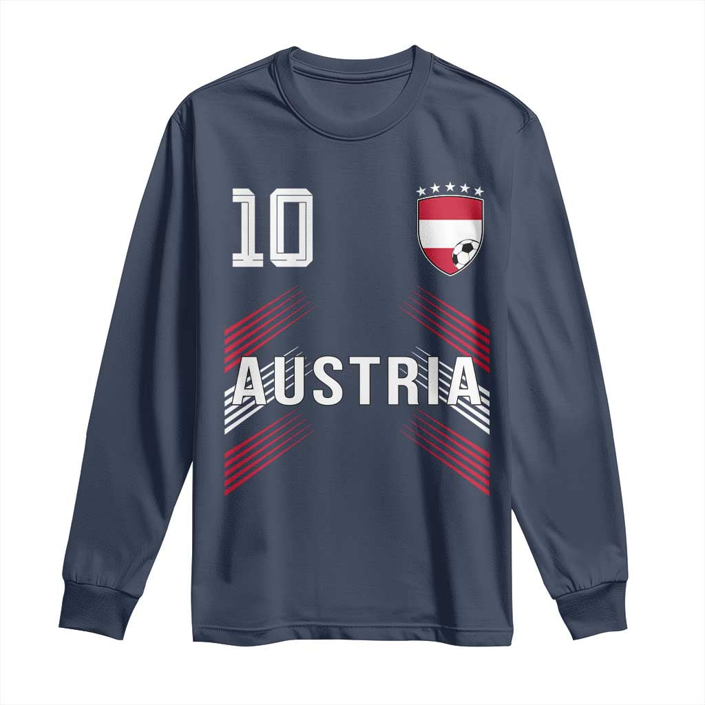 Austria Soccer Sports Graphic Number 10 Jersey Style Long Sleeve Shirt Proud Austrian Football Fans Game Day Pride TS02 Navy Print Your Wear