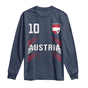 Austria Soccer Sports Graphic Number 10 Jersey Style Long Sleeve Shirt Proud Austrian Football Fans Game Day Pride TS02 Navy Print Your Wear