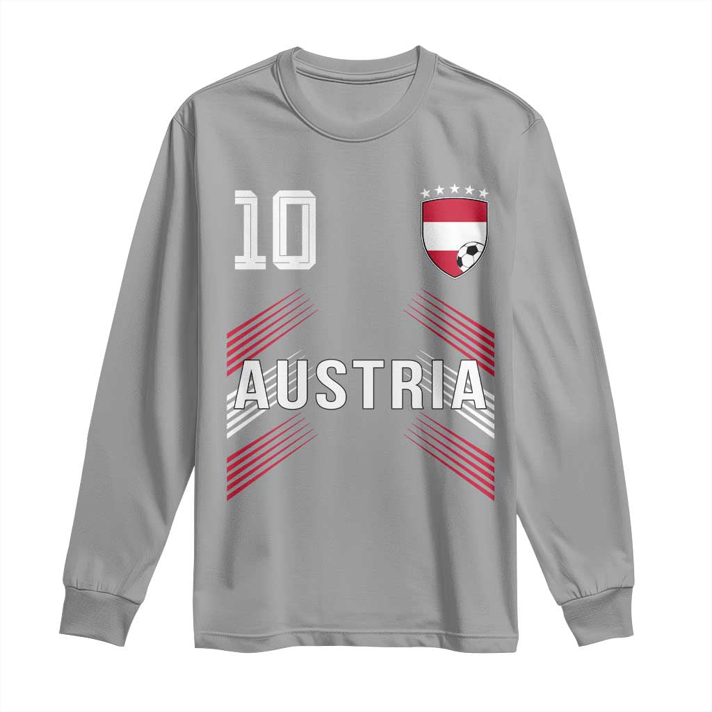 Austria Soccer Sports Graphic Number 10 Jersey Style Long Sleeve Shirt Proud Austrian Football Fans Game Day Pride TS02 Sport Gray Print Your Wear