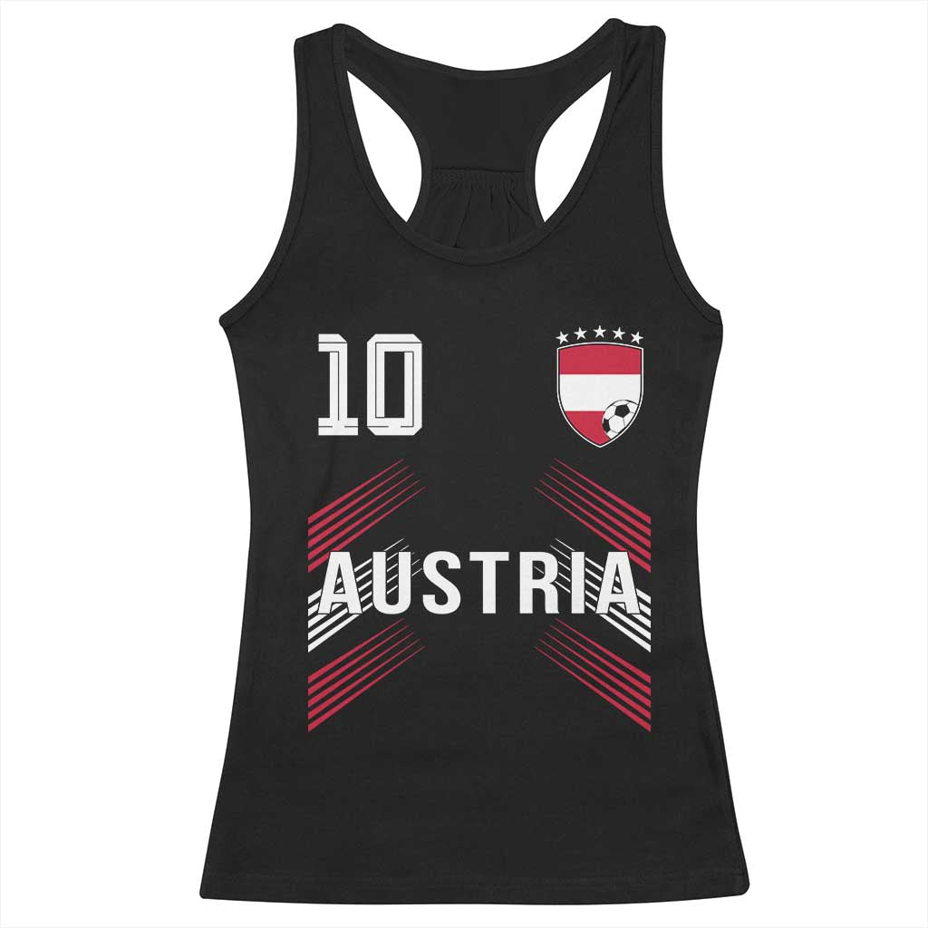 Austria Soccer Sports Graphic Number 10 Jersey Style Racerback Tank Top Proud Austrian Football Fans Game Day Pride TS02 Black Print Your Wear
