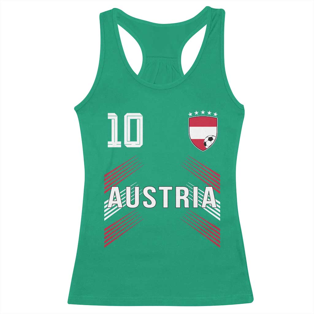 Austria Soccer Sports Graphic Number 10 Jersey Style Racerback Tank Top Proud Austrian Football Fans Game Day Pride TS02 Irish Green Print Your Wear
