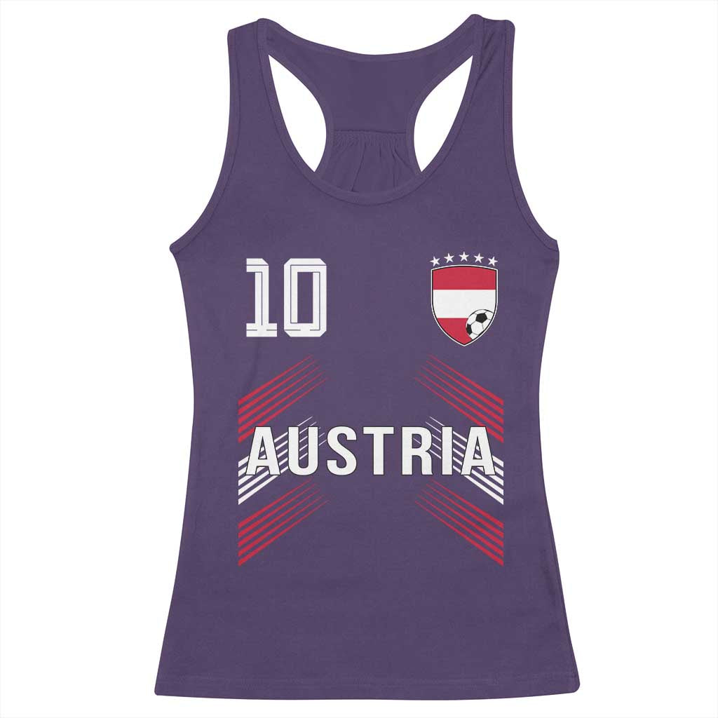 Austria Soccer Sports Graphic Number 10 Jersey Style Racerback Tank Top Proud Austrian Football Fans Game Day Pride TS02 Purple Print Your Wear