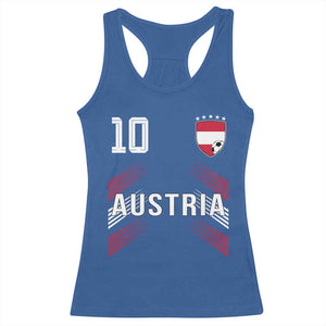 Austria Soccer Sports Graphic Number 10 Jersey Style Racerback Tank Top Proud Austrian Football Fans Game Day Pride TS02 Royal Blue Print Your Wear