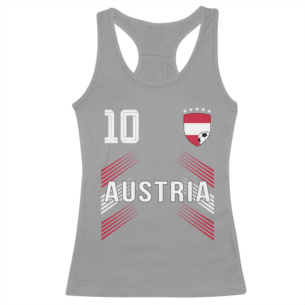 Austria Soccer Sports Graphic Number 10 Jersey Style Racerback Tank Top Proud Austrian Football Fans Game Day Pride TS02 Sport Gray Print Your Wear