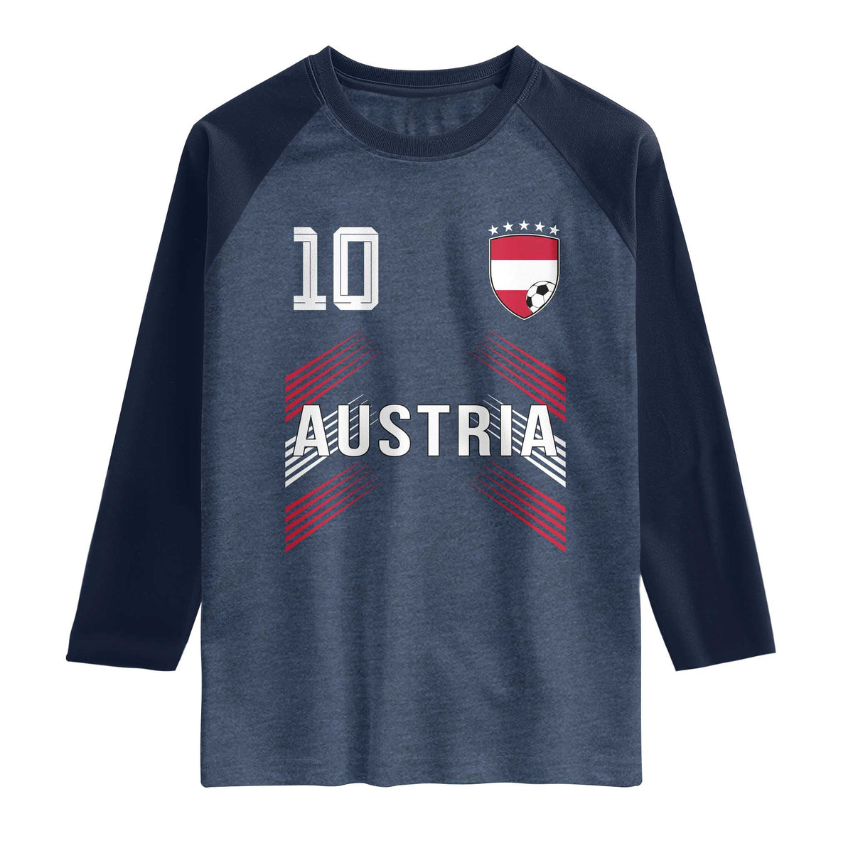 Austria Soccer Sports Graphic Number 10 Jersey Style Raglan Shirt Proud Austrian Football Fans Game Day Pride TS02 Heather Denim Navy Print Your Wear