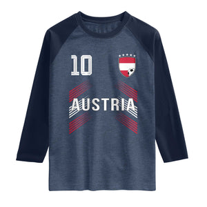 Austria Soccer Sports Graphic Number 10 Jersey Style Raglan Shirt Proud Austrian Football Fans Game Day Pride TS02 Heather Denim Navy Print Your Wear