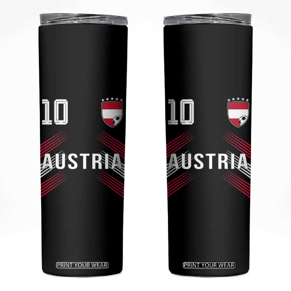 Austria Soccer Sports Graphic Number 10 Jersey Style Skinny Tumbler Proud Austrian Football Fans Game Day Pride TS02 Black Print Your Wear