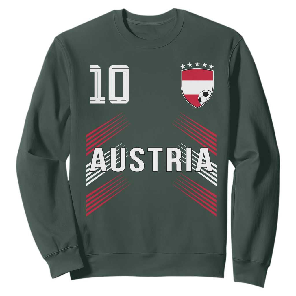 Austria Soccer Sports Graphic Number 10 Jersey Style Sweatshirt Proud Austrian Football Fans Game Day Pride TS02 Dark Forest Green Print Your Wear