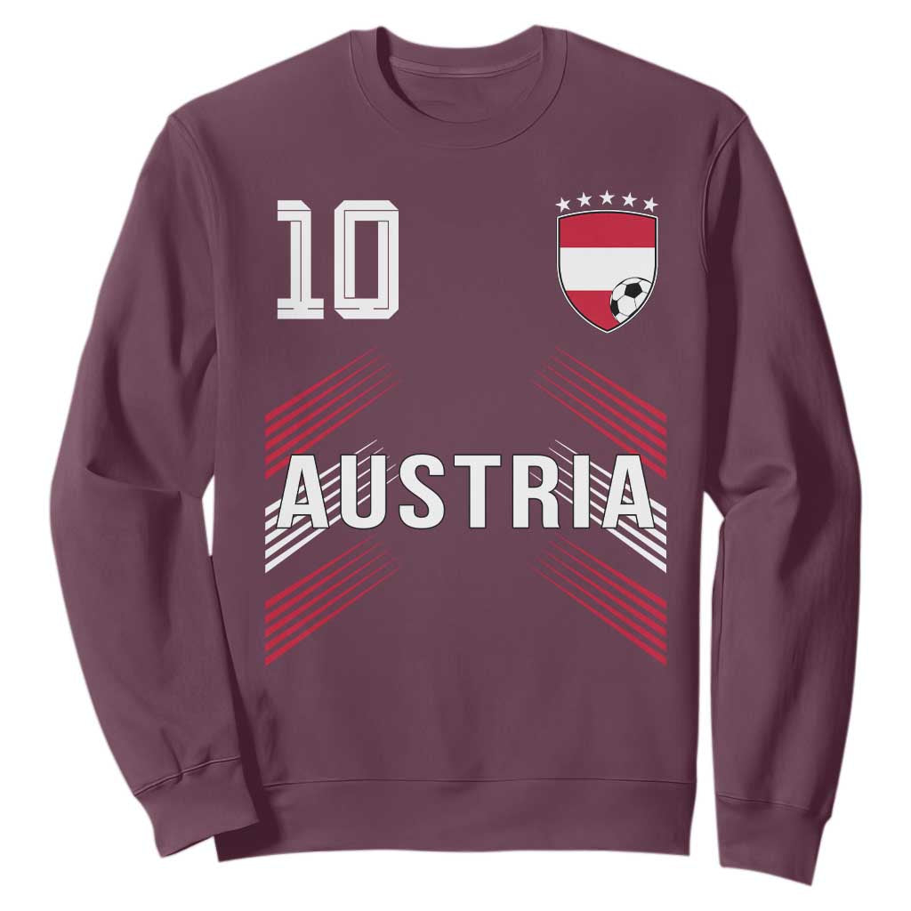 Austria Soccer Sports Graphic Number 10 Jersey Style Sweatshirt Proud Austrian Football Fans Game Day Pride TS02 Maroon Print Your Wear